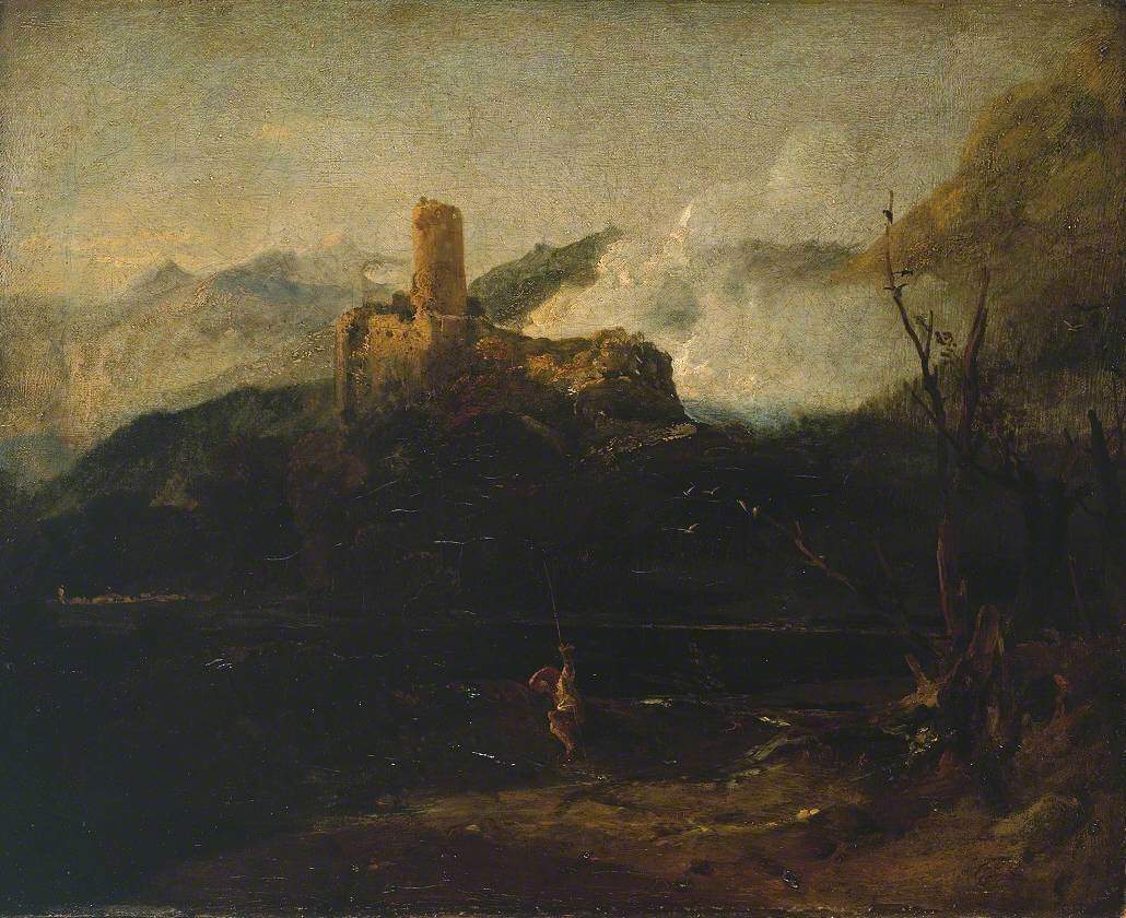 Joseph-Mallord-William-Turner-Mountain-Scene-with-Castle-Probably-Martigny